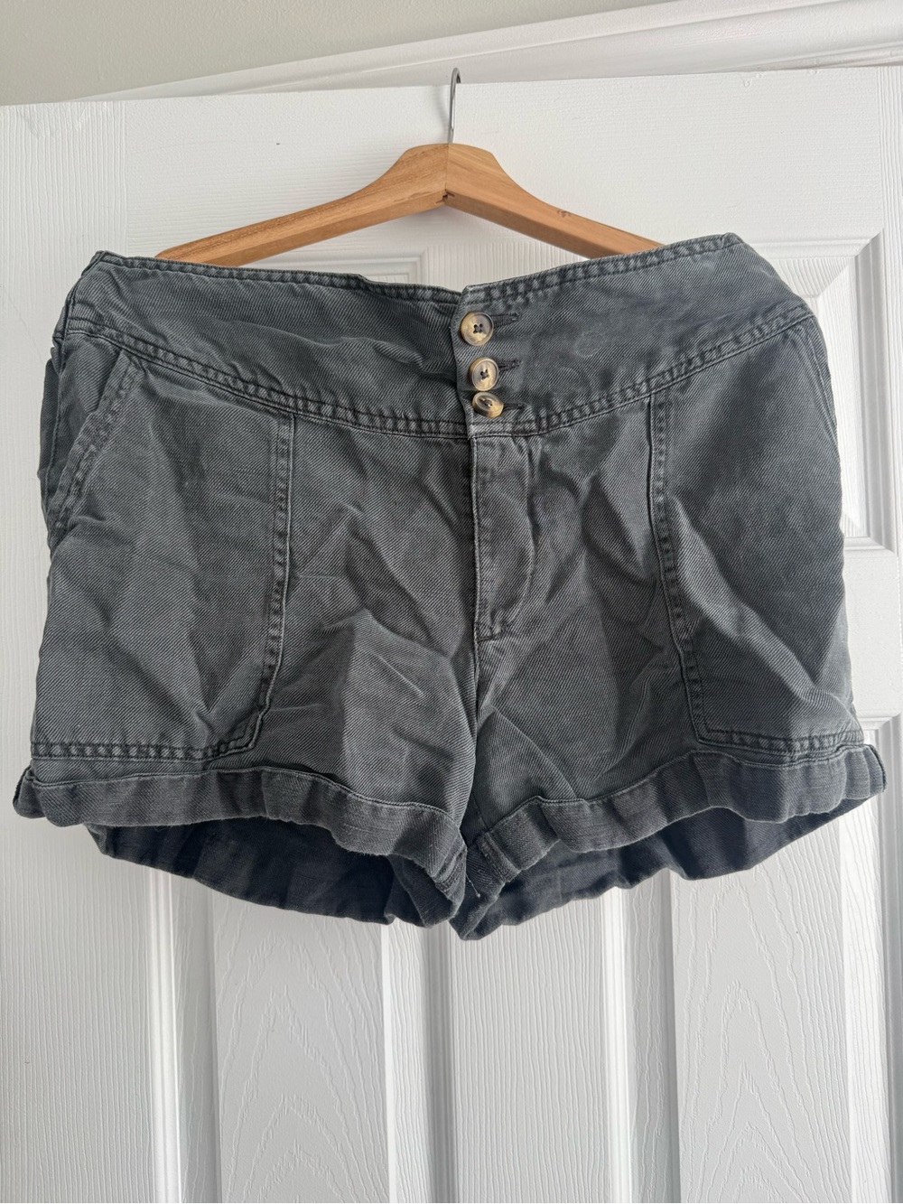 aerie High-Waist Charcoal Button-Front Shorts